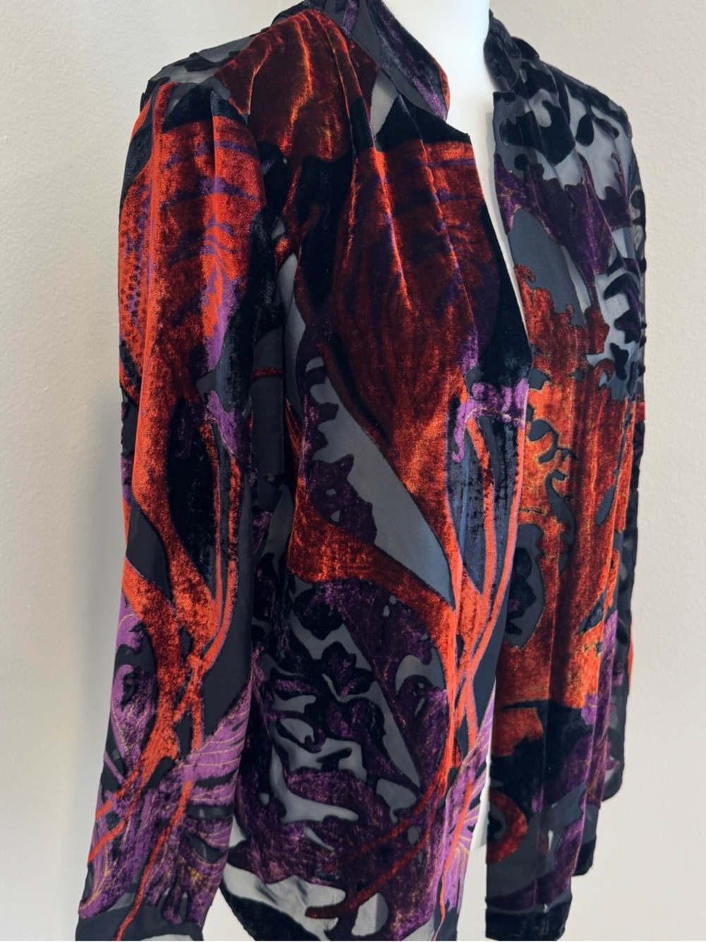 Chico’s Velvet Burnout Open Front Cardigan Kimono Size 2 Large/12 - Picture 2 of 6